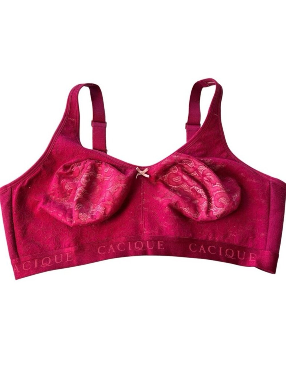 Cacique By Lane Bryant Magenta Lace Cotton Unlined Wire-Free Bra Bralette 42DD